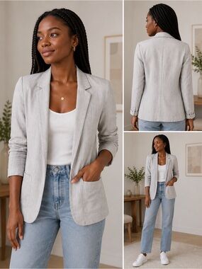 Aritzia Talula Kent Blazer Light Grey Open Front Jacket Size 2